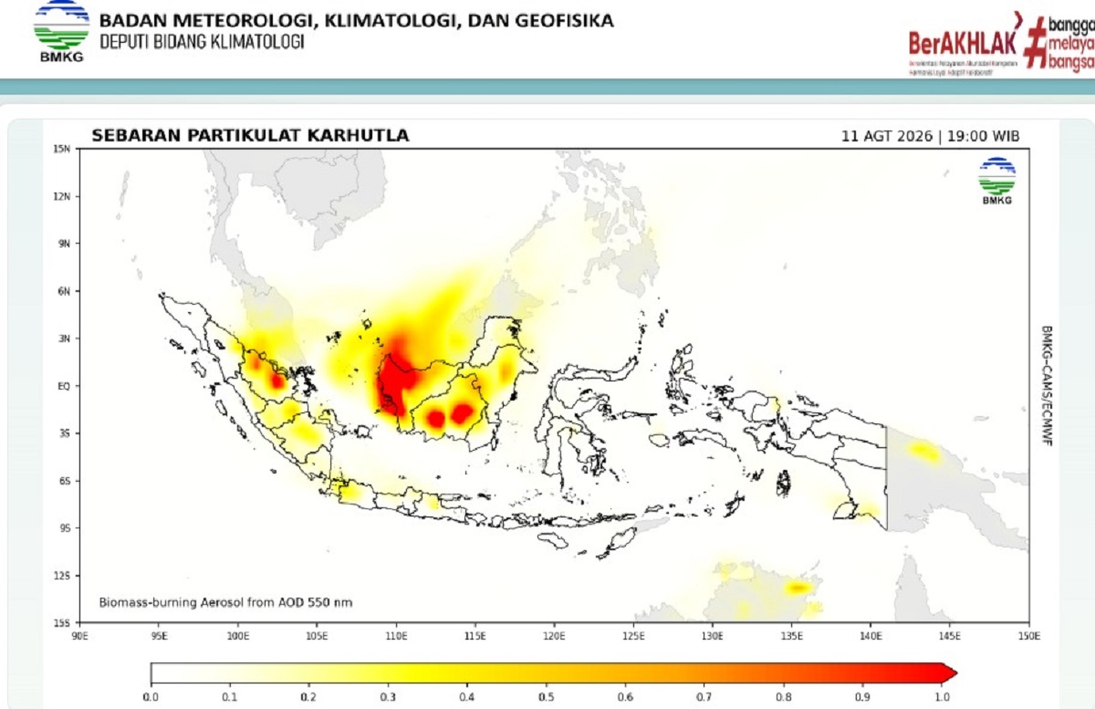 Sebaran partikulat asap karhutla di Indonesia. Foto: BMKG