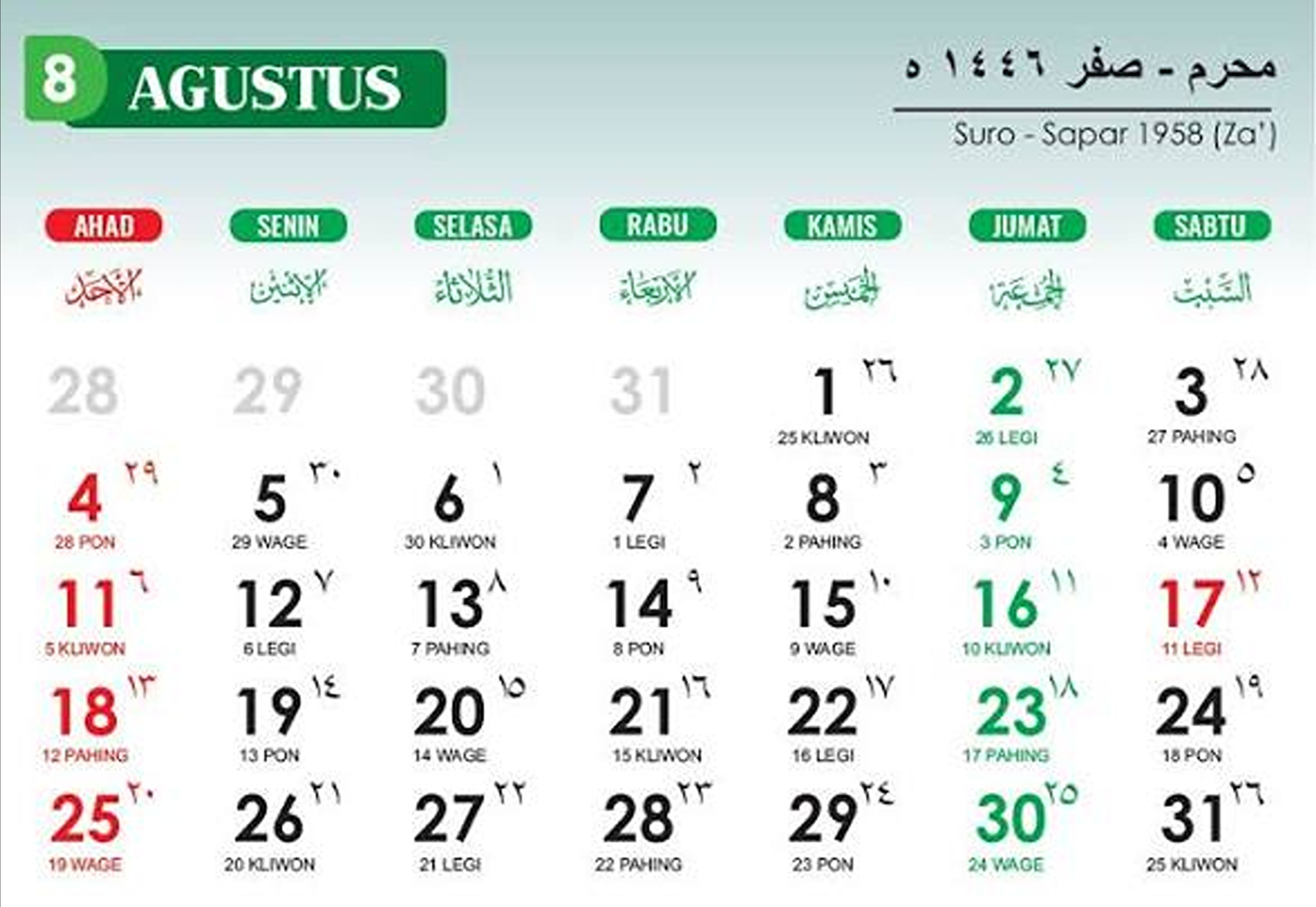 Kalender Jawa 14 Agustus 2026