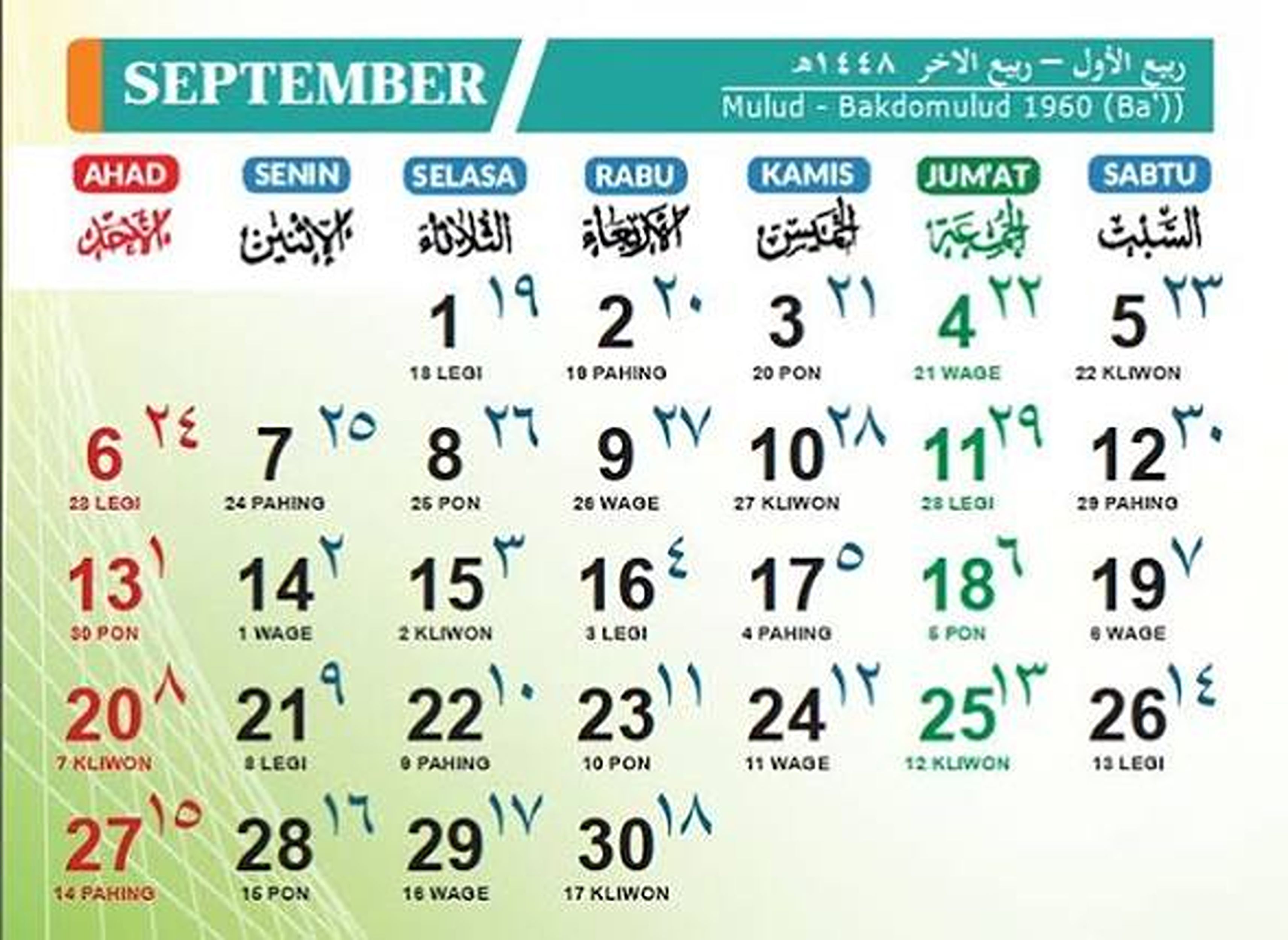 Kalender Jawa 1 September 2026
