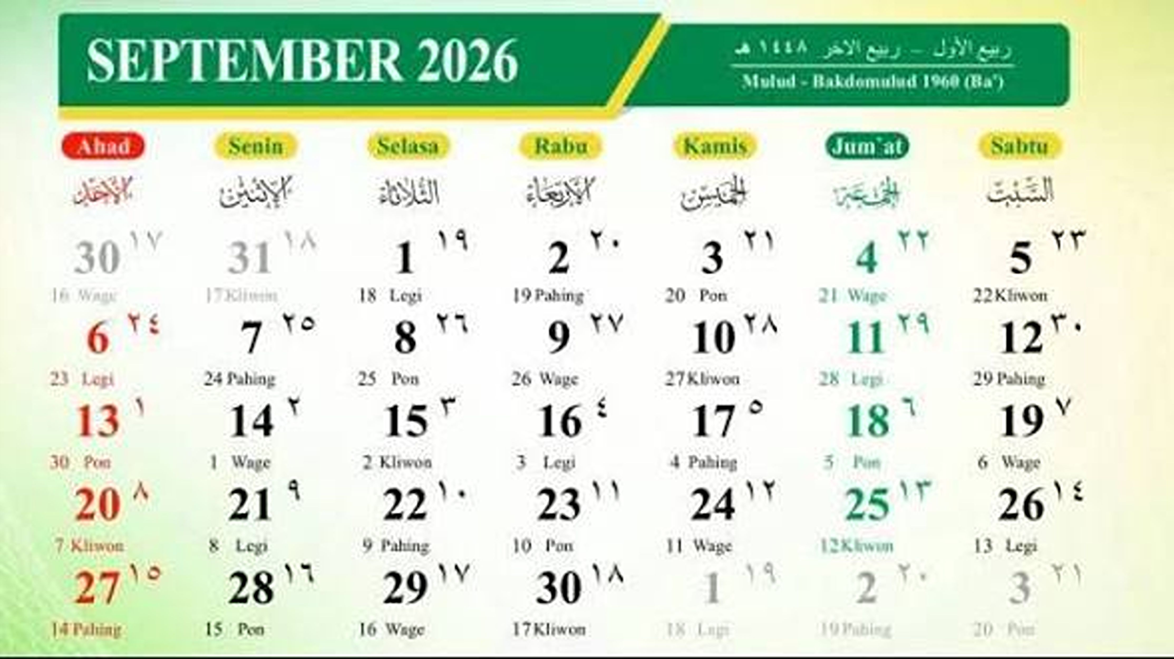 Kalender Jawa 1 September 2026