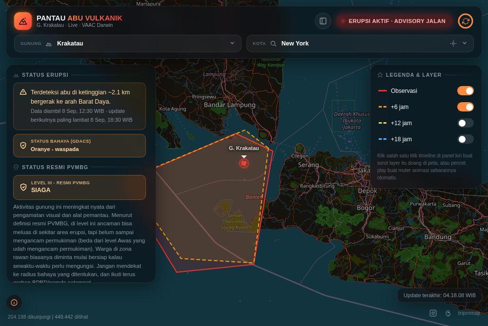 cara cek abu vulkanik gunung anak krakatau