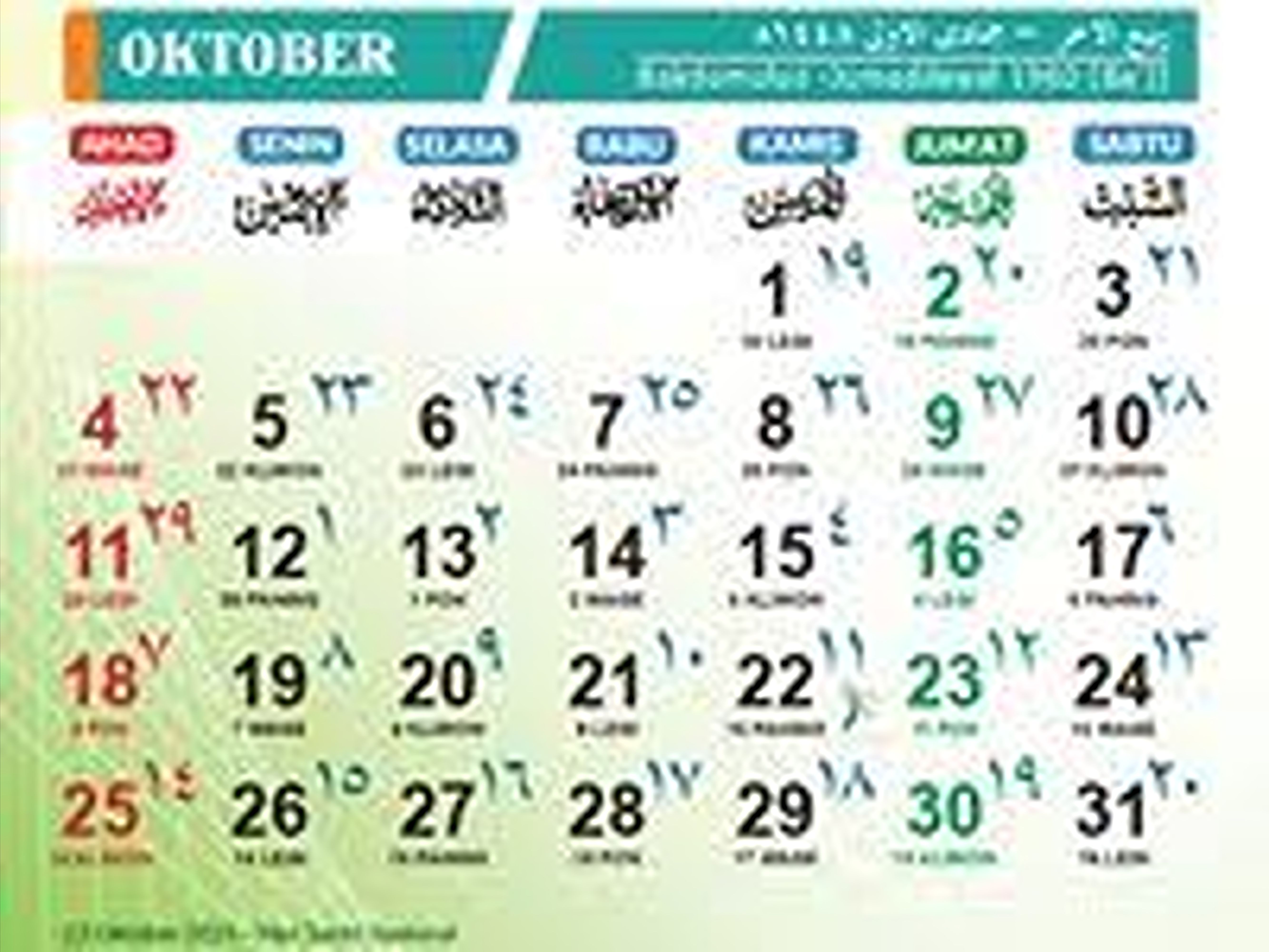 Kalender Jawa Oktober 2026