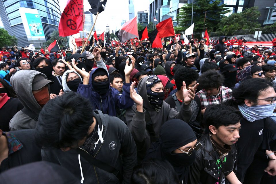 Peringatan Hari Buruh Internasional atau May Day di kawasan Bundaran HI, Jakarta Pusat (1/5/2019). Saat itu, buruh menuntut penghapusan pemagangan dan sistem outsourcing.