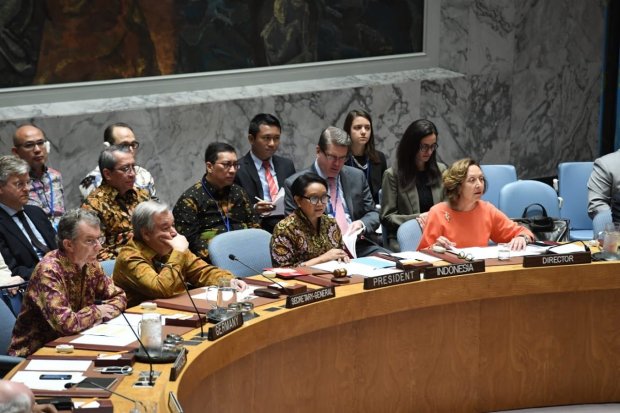 Para anggota delegasi yang hadir dalam Sidang Terbuka Dewan Keamanan PBB.