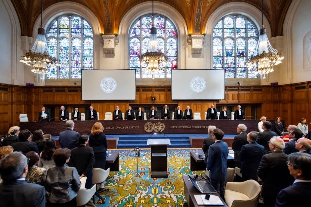 Suasana sidang di Mahkamah Internasional pada 27 Agustus 2018.