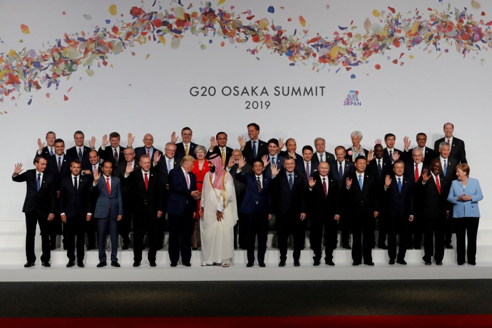 Ilustrasi para pemimpin negara-negara anggota G20. The Economist Intelligence Unit (EIU) memproyeksi hampir seluruh anggota G20 akan mengalami resesi akibat pandemi corona. Hanya tiga negara yang diproyeksi tidak resesi, Tiongkok, India dan Indonesia.