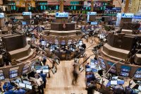 Suasana NYSE, Wall Street, New York, Amerika Serikat.