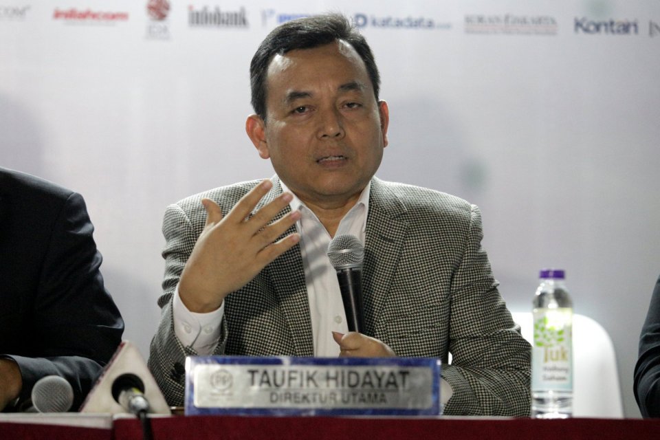 Taufik Hidayat selaku Direktur Umum PP Properti memberikan paparan dalam acara Public Expose 2019 di Bursa Efek Indonesia, Jakarta (26/8). Proyeksi presales sampai dengan akhir tahun ini diperkirakan sebesar Rp 3,7 T dengan pendapatan sebesar Rp 2,5 T dan