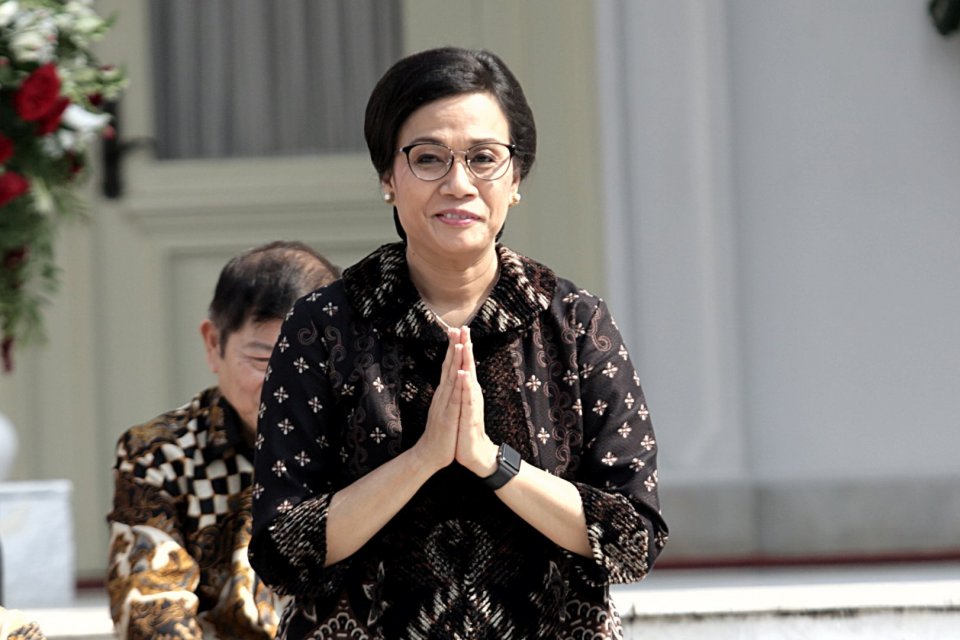 Menkeu: Sri Mulyani di halaman Istana Merdeka, Jakarta Puaat (23/10/2019). Hari ini presiden Joko Widodo mengumum para calon Menteri dan Pejabat Setingkat Menteri Periode Tahun 2019-2024.