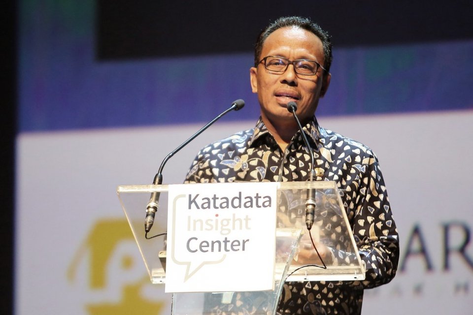 Dirjen Bina Keuangan Daerah Kementerian Dalam Negeri, Syafrudin, saat keynote speech pada Malam Penghargaan Indeks Kelola 2019, dengan tema Kinerja dan Efektivitas Pengelolaan APBD, Jakarta, Kamis, (28/11/2019).
