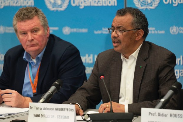 Direktur Jenderal WHO, Tedros Adhanom Ghebreyesus, mengumumkan penetapan darurat kesehatan global atas wabah virus corona, di Jenewa, Swiss, Kamis (30/1). 