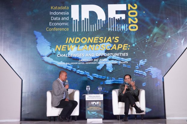 Menteri Pendidikan dan Kebudayaan Nadiem Makarim saat menghadiri acara Katadata Indonesia Data and Economic Conference (IDE Katadata) 2020 di Jakarta, Kamis (30/1).
