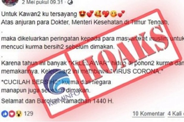 Konten virus corona yang distempel hoaks oleh Kominfo beredar pada Mei 2019.