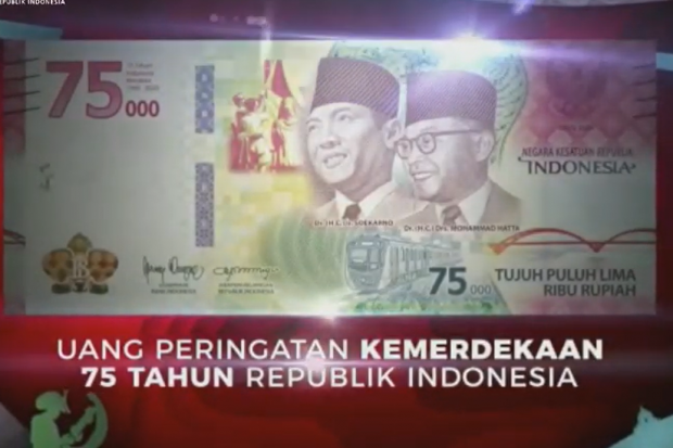 Bank Indonesia meluncurkan uang edisi khusus HUT RI ke-75 dalam bentuk pecahan Rp 75 ribu pada Senin (17/8)