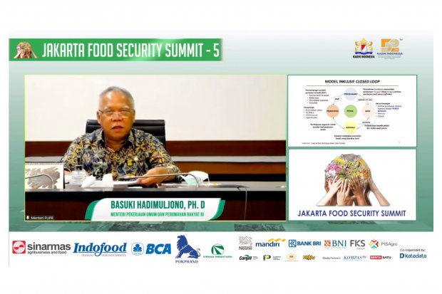 Menteri Pekerjaan Umum dan Perumahan Rakyat, Basuki Hadimuljono memberikan materi di acara webinar Jakarta Food Security Summit -5, Rabu (18/11/2020)