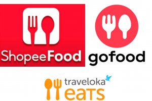 Logo ShopeeFood, GoFood, dan Traveloka Eats