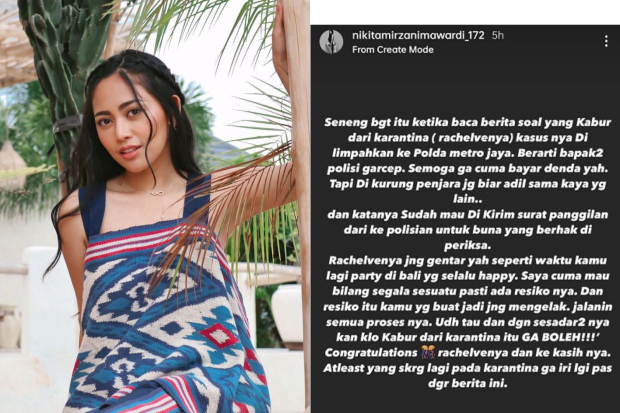 Postingan Nikita Mirzani tentang Rachel Vennya