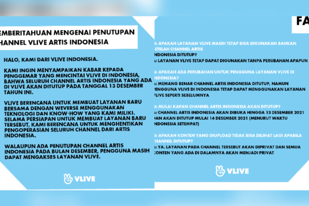 VLIVE Indonesia akan ditutup