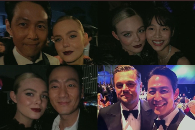 Elle Fanning dan Leonardo DiCaprio bersama pemain Squid Game