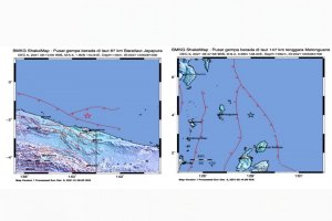 Titik gempa bumi di Jayapura, Papua dan Kepulauan Talaud, Sulawesi Utara pada Minggu pagi (5/12).