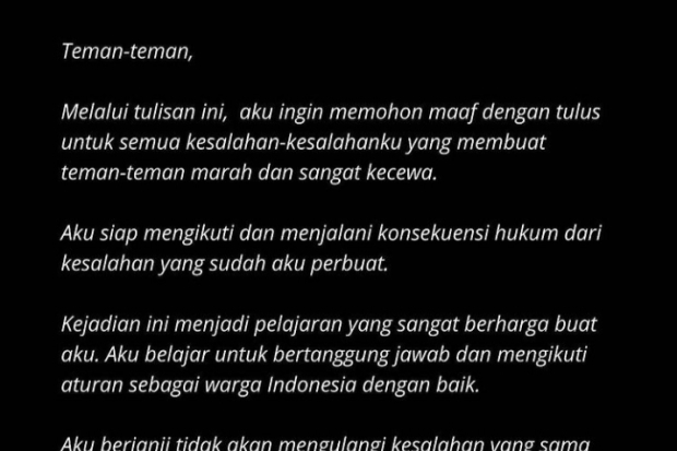 Rachel Vennya Minta Maaf