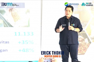 Menteri BUMN Erick Thohir dalam acara kick off dan launching PMO Kopi Nusantara, serta pelepasan ekspor PT PPI