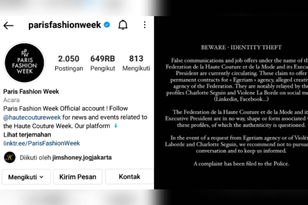 Paris Fashion Week angkat bicara tentang pencurian identitas