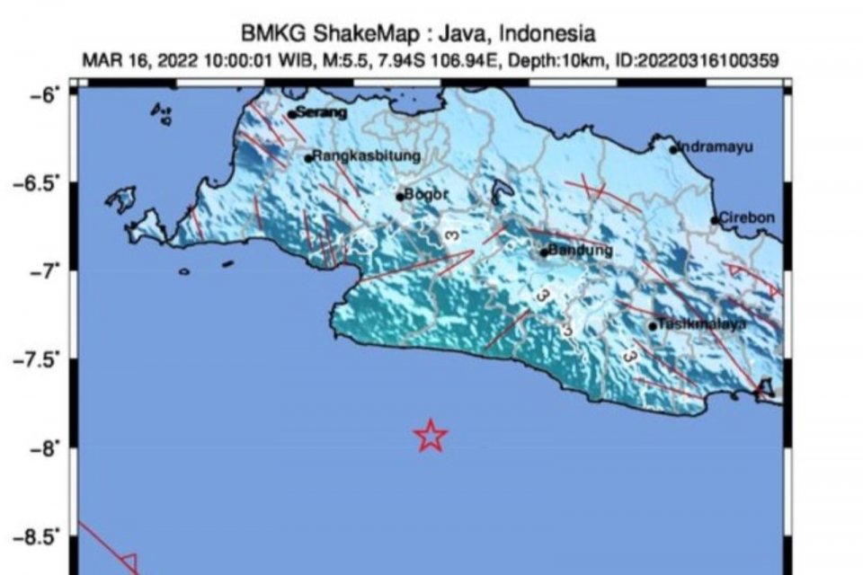 Tangkapan gambar pusat gempa bumi di Sukabumi