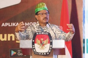 Menteri Kominfo Johnny G Plate dalam Rapat Koordinasi Digitalisasi Pemilu Untuk Digitalisasi Indonesia, yang berlangsung secara hibrida dari Hilton Re