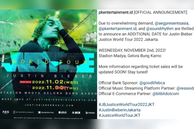 Konser Justin Bieber Jadi 2 dan 3 November