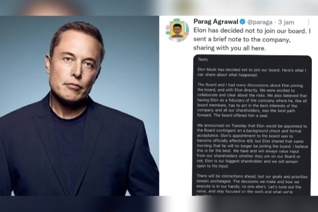 Elon Musk Tolak Gabung Direksi Twitter