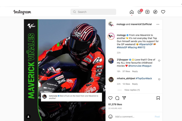 Maverick Vinales dapat dukungan dari Tom Cruise