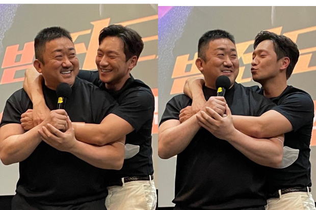 Son Suk Ku peluk Ma Dong Seok sambil salah tingkah