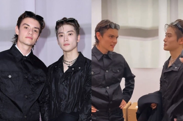 Jaehyun NCT dan Louis Partridge di acara Prada SS23