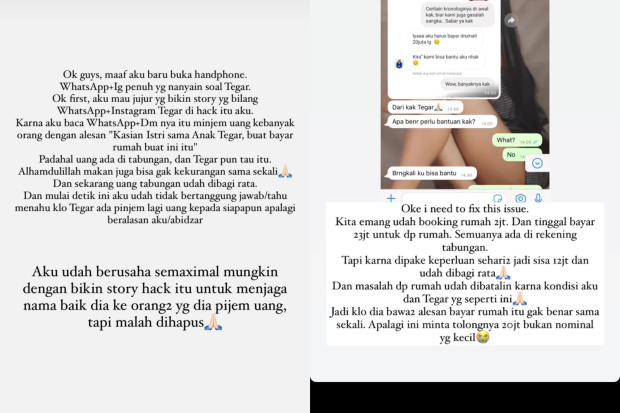 Klarifikasi Sarah Sheila soal Tegar Septian sering pinjam uang