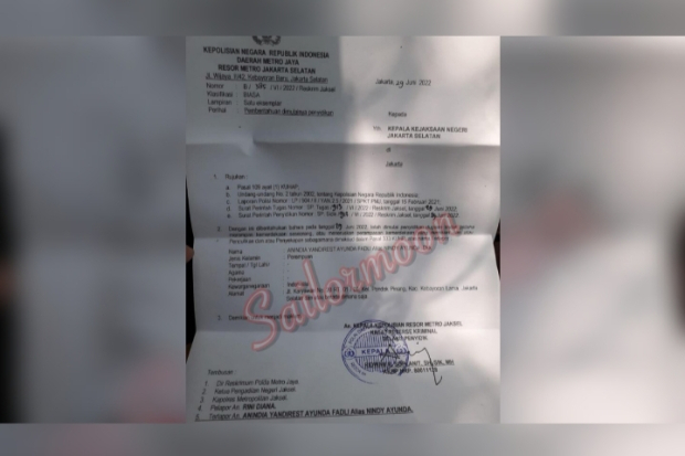 Surat Perintah Penyidikan Nindy Ayunda