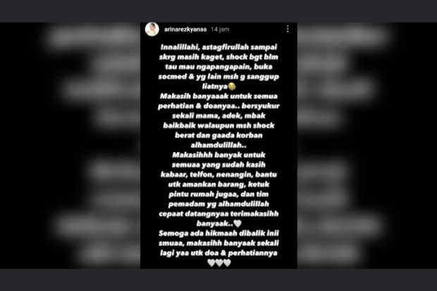 Arina Rezkyana Syok Rumah Kebakaran