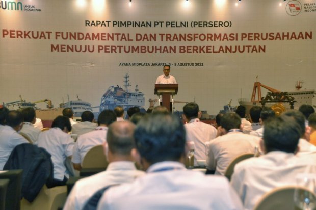 Menteri Perhubungan Budi Karya Sumadi memberikan sambutan pada Rapat Pimpinan Pelni di Jakarta, Rabu (3/8/2022).