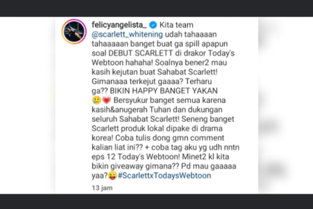 Tanggapan Felicya Angelista Terkait Scarlett di Todays Webtoon