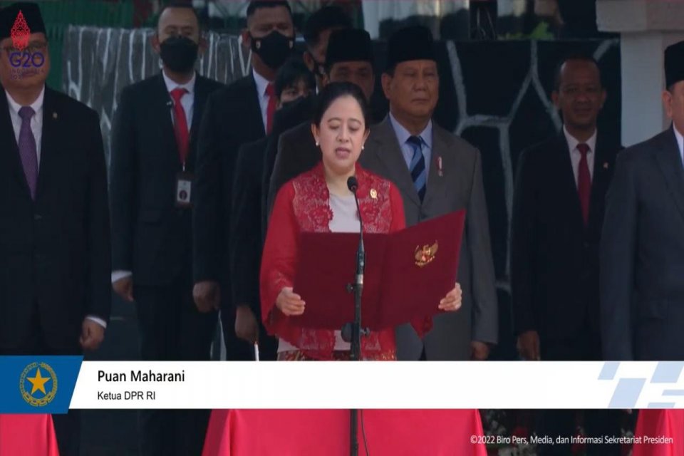 Ketua DPR Puan Maharani saat menghadiri Upacara Hari Kesaktian Pancasila di Lubang Buaya, Jakarta Timur, Sabtu (1/10). Foto: Tangkapan layar Youtube Sekretariat Presiden.