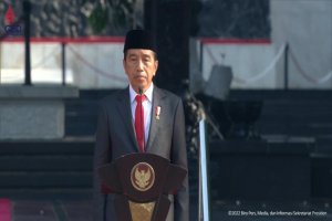 Presiden Joko Widodo saat menghadiri Upacara Hari Kesaktian Pancasila di Lubang Buaya, Jakarta Timur, Sabtu (1/10). Foto: Tangkapan layar Youtube Sekr