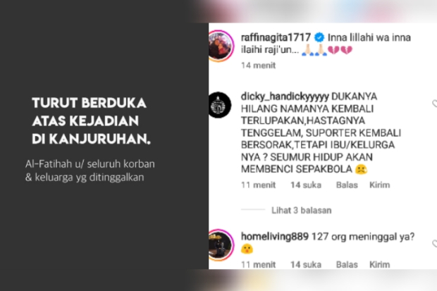 Ucapan duka atas tragedi Kanjuruhan dari Raffi Ahmad