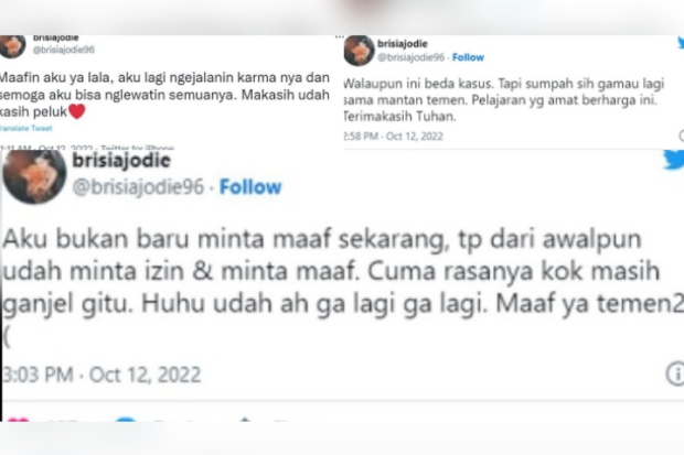Cuitan Brisia Jodie minta maaf ke Marion Jola