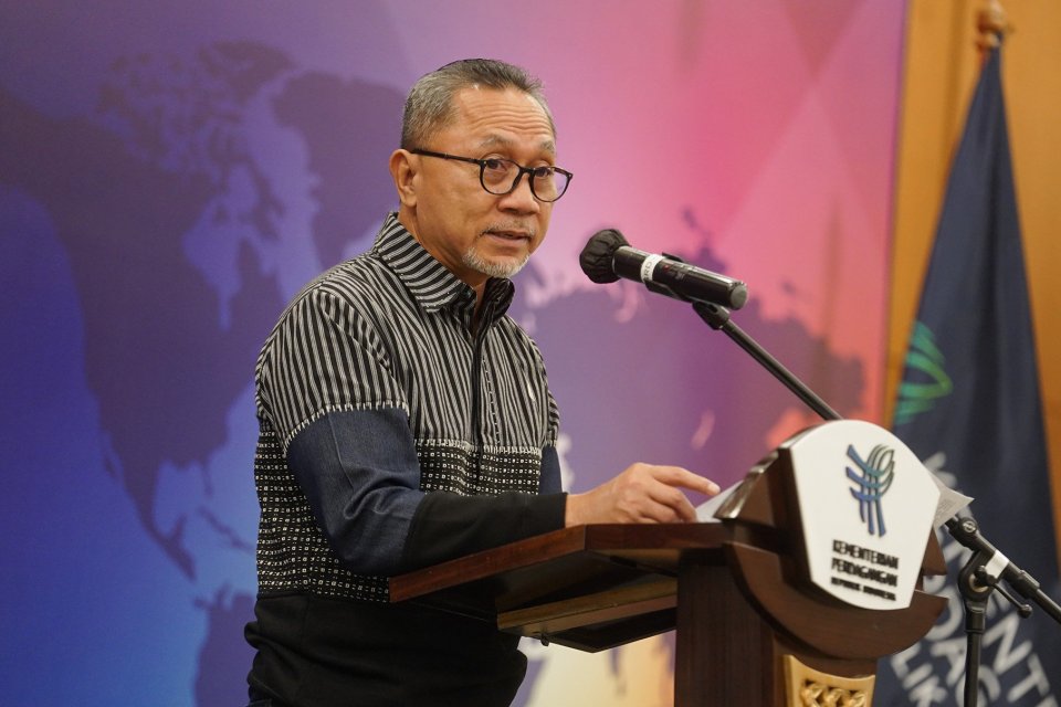 Menteri Perdagangan Zulkifli Hasan dalam konferensi pers Trade Expo Indonesia di ICE BSD, Tagerang Selatan, Minggu (23/10)