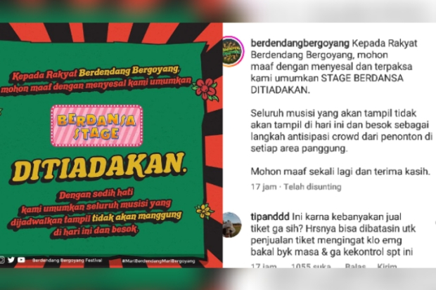 Berdendang Bergoyang Festival hari ketiga dibatalkan
