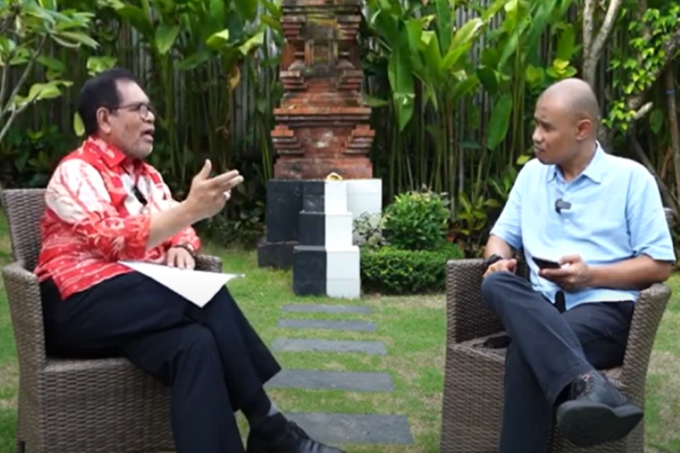 Duta Besar RI untuk Cina, Djauhari Oratmangun, ketika diwawancara Pemred Katadata.co.id, Yura Syahrul, Minggu (13/11) di Bali menjelang KTT G20.