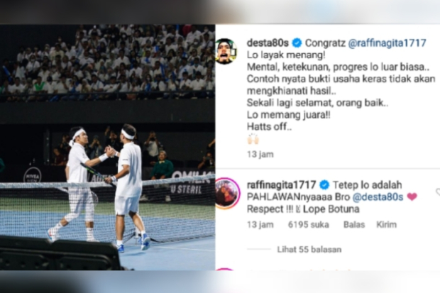 Desta Mahendra beri ucapan selamat ke Raffi Ahmad usai menang Tiba-Tiba Tenis