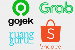 Logo Gojek, Grab, Shopee, Ruangguru