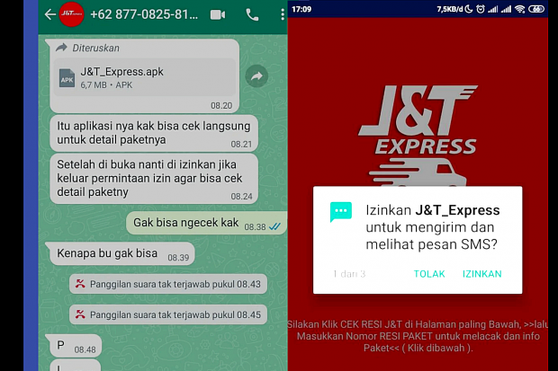 Penipu berkedok kurir J&T dengan modus SMS to Telegram