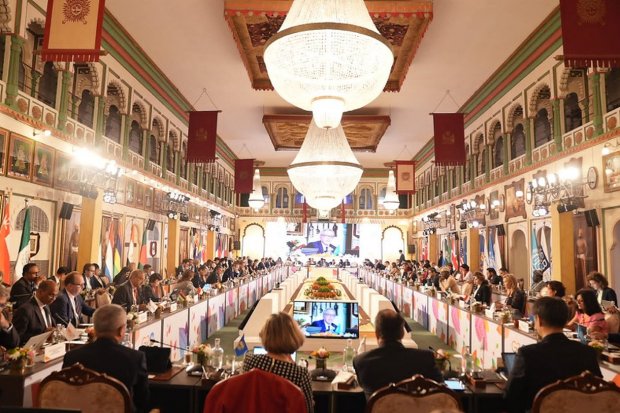 Ilustrasi, suasana pertemuan sherpa hari ke-3 Presidensi G20 India, yang diselenggarakan di Udaipur, Rajasthan, India.